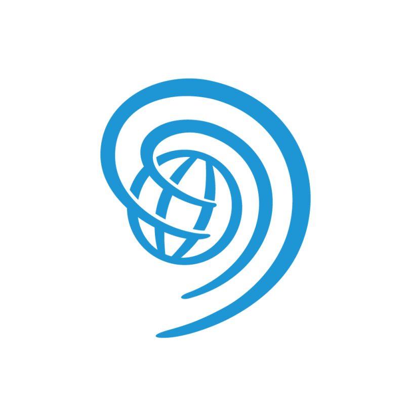 World hearing days logga, linjerna av ett öra som omsluter en jordglob