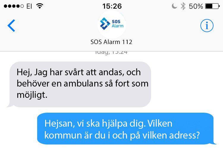 Sms-meddelande om andningssvårigheter.