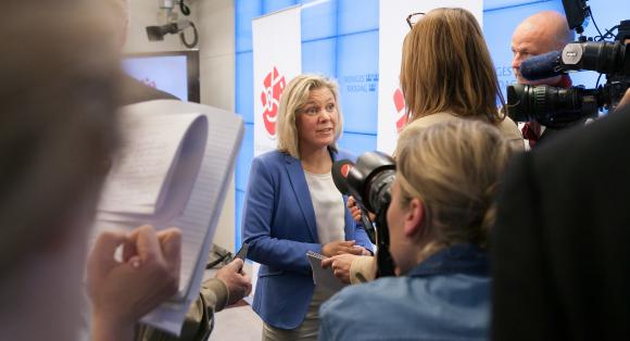 Finansminister Magdalena Andersson (S) presenterar budgetpropositionen för 2016.