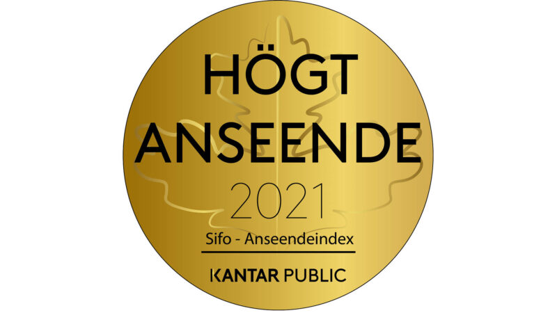 Guldmedalj med texten Högt anseende 2021